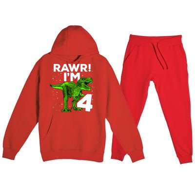 Roar Rawr I'm Four 4 T Rex Dinosaur Birthday for Boy Premium Hooded Sweatsuit Set