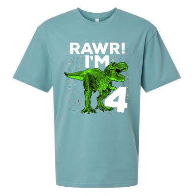 Roar Rawr I'm Four 4 T Rex Dinosaur Birthday for Boy Sueded Cloud Jersey T-Shirt