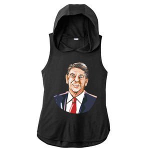 Ronald Reagan Illustration Ladies PosiCharge Tri-Blend Wicking Draft Hoodie Tank