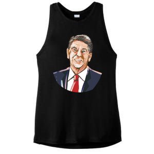 Ronald Reagan Illustration Ladies PosiCharge Tri-Blend Wicking Tank