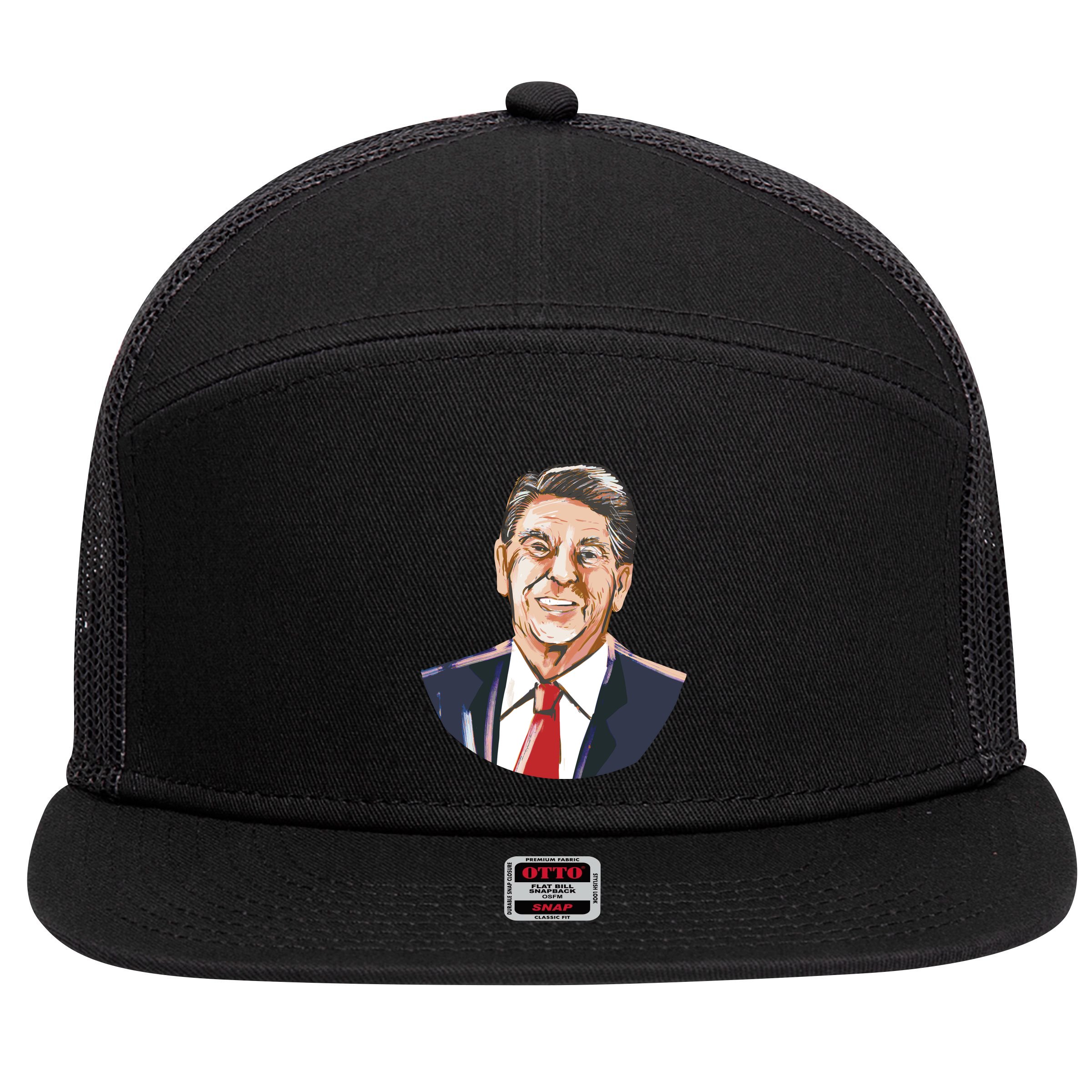 Ronald Reagan Illustration 7 Panel Mesh Trucker Snapback Hat