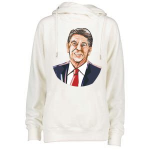 Ronald Reagan Illustration Womens Funnel Neck Pullover Hood