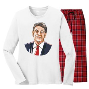 Ronald Reagan Illustration Women's Long Sleeve Flannel Pajama Set 