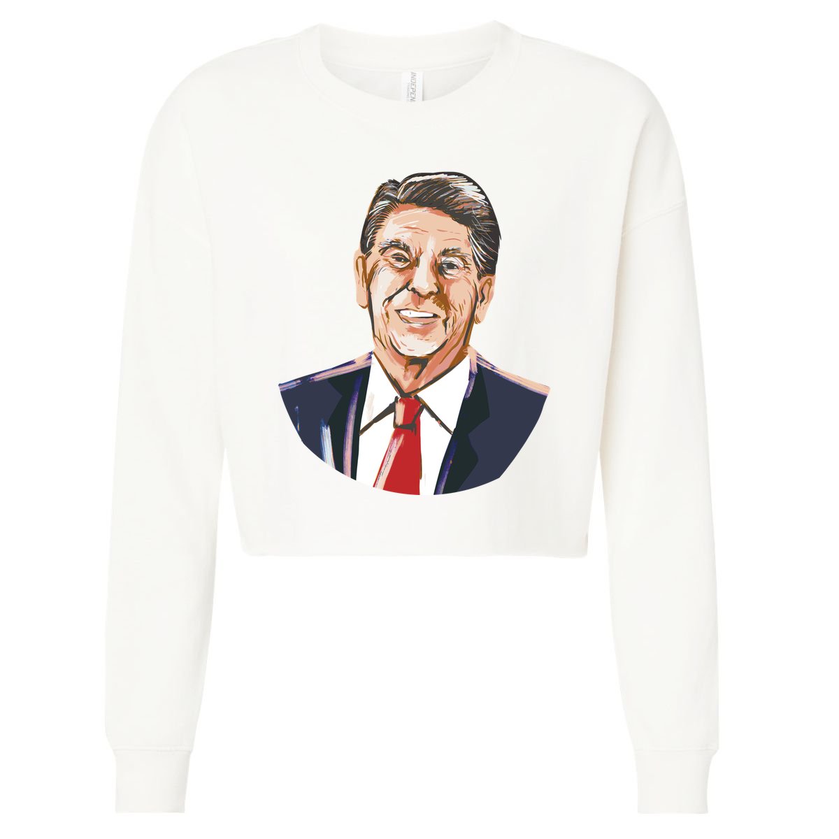 Ronald Reagan Illustration Cropped Pullover Crew