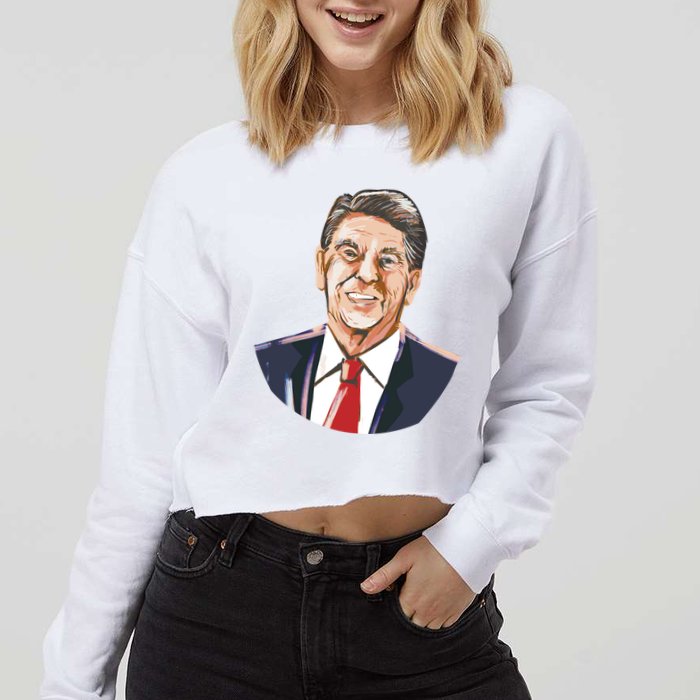 Ronald Reagan Illustration Cropped Pullover Crew