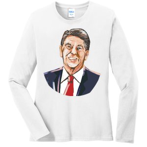 Ronald Reagan Illustration Ladies Long Sleeve Shirt