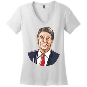 Ronald Reagan Illustration Women's V-Neck T-Shirt