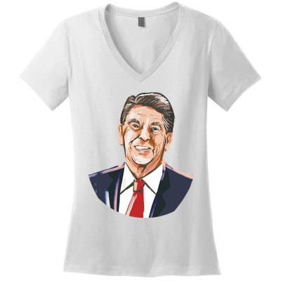 Ronald Reagan Illustration Women's V-Neck T-Shirt