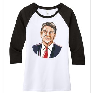 Ronald Reagan Illustration Women's Tri-Blend 3/4-Sleeve Raglan Shirt