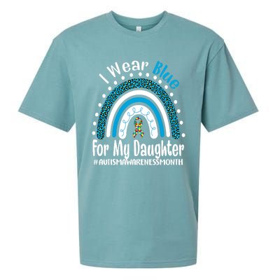 Rainbow Ribbon I Wear Blue For My Daughter Autism Awareness Meaningful Gift Sueded Cloud Jersey T-Shirt