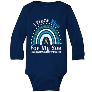 Rainbow Ribbon I Wear Blue For My Son Autism Awareness Great Gift Baby Long Sleeve Bodysuit