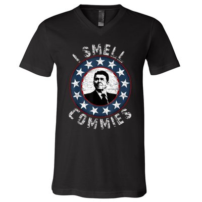 Ronald Reagan I Smell Commies Retro Vintage Political Humor V-Neck T-Shirt