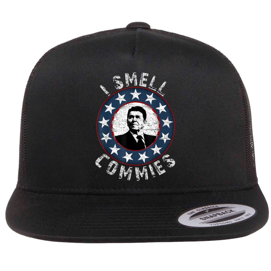 Ronald Reagan I Smell Commies Retro Vintage Political Humor Flat Bill Trucker Hat
