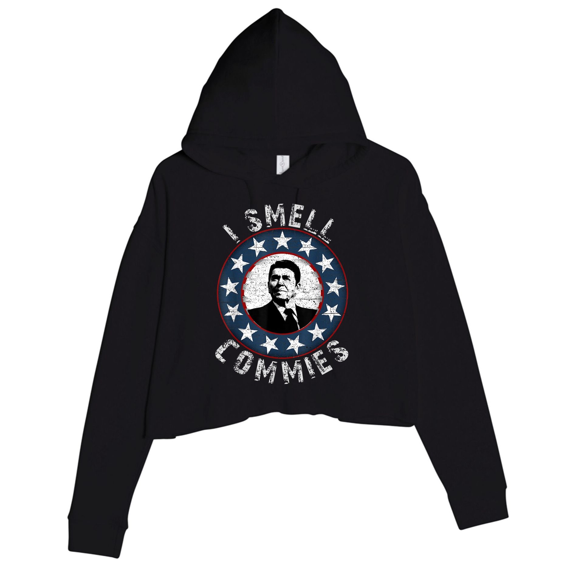 Ronald Reagan I Smell Commies Retro Vintage Political Humor Crop Fleece Hoodie