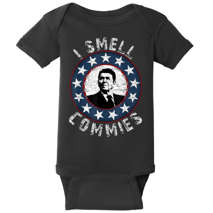 Ronald Reagan I Smell Commies Retro Vintage Political Humor Baby Bodysuit