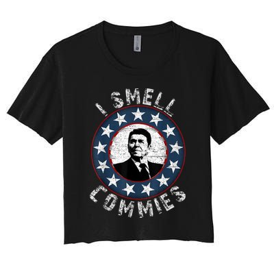 Ronald Reagan I Smell Commies Retro Vintage Political Humor Crop Top