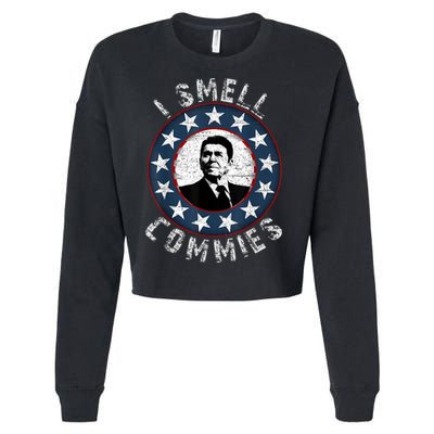 Ronald Reagan I Smell Commies Retro Vintage Political Humor Cropped Pullover Crew
