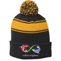 retro Red Instead Autism Autism Acceptance Stripe Pom Pom Beanie