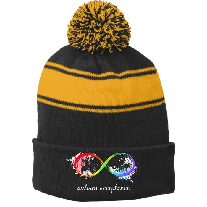 retro Red Instead Autism Autism Acceptance Stripe Pom Pom Beanie
