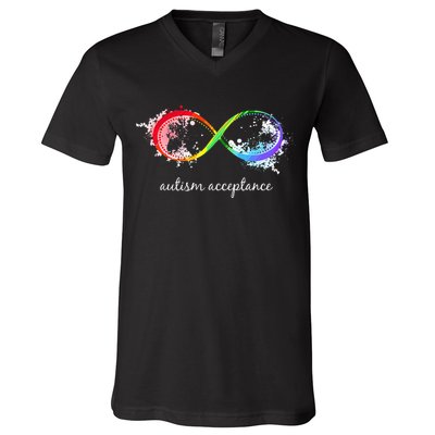 retro Red Instead Autism Autism Acceptance V-Neck T-Shirt