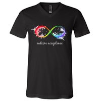 retro Red Instead Autism Autism Acceptance V-Neck T-Shirt