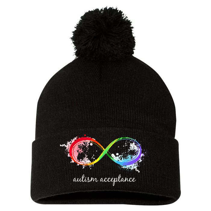 retro Red Instead Autism Autism Acceptance Pom Pom 12in Knit Beanie