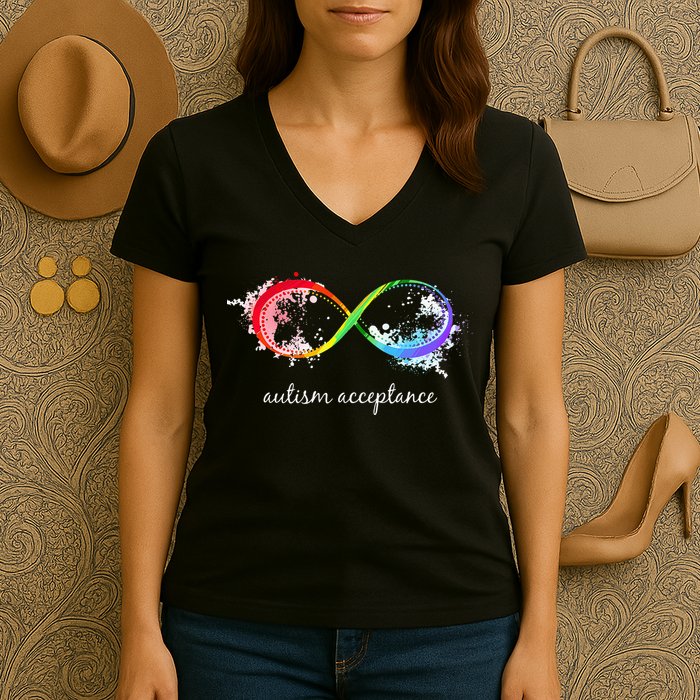 retro Red Instead Autism Autism Acceptance Women's V-Neck T-Shirt