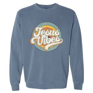 Retro Rainbow Jesus Vibes Bible Verse Christian Religious Gift Garment-Dyed Sweatshirt