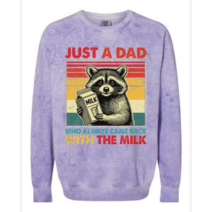 Retro Raccoon Just A Dad Who Always Came Back With The Milk Colorblast Crewneck Sweatshirt