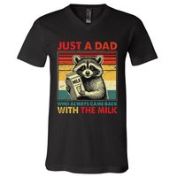 Retro Raccoon Just A Dad Who Always Came Back With The Milk V-Neck T-Shirt