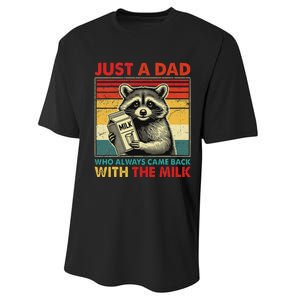 Retro Raccoon Just A Dad Who Always Came Back With The Milk Performance Sprint T-Shirt