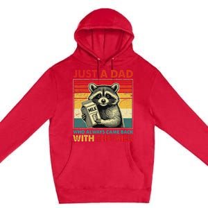 Retro Raccoon Just A Dad Who Always Came Back With The Milk Premium Pullover Hoodie