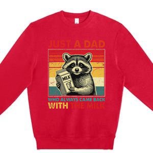 Retro Raccoon Just A Dad Who Always Came Back With The Milk Premium Crewneck Sweatshirt