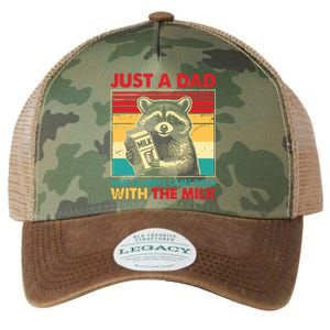 Retro Raccoon Just A Dad Who Always Came Back With The Milk Legacy Tie Dye Trucker Hat