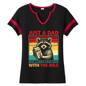 Retro Raccoon Just A Dad Who Always Came Back With The Milk Ladies Halftime Notch Neck Tee