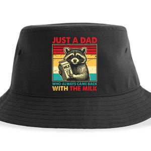 Retro Raccoon Just A Dad Who Always Came Back With The Milk Sustainable Bucket Hat