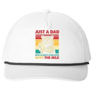 Retro Raccoon Just A Dad Who Always Came Back With The Milk Snapback Five-Panel Rope Hat