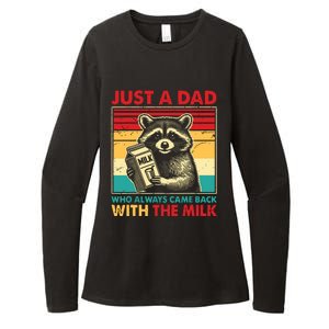 Retro Raccoon Just A Dad Who Always Came Back With The Milk Womens CVC Long Sleeve Shirt