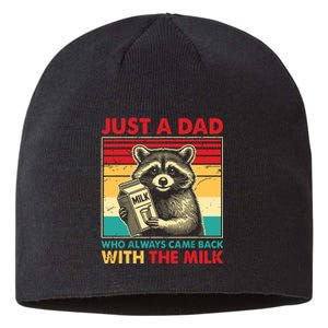 Retro Raccoon Just A Dad Who Always Came Back With The Milk Sustainable Beanie