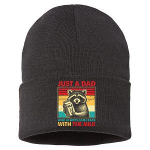 Retro Raccoon Just A Dad Who Always Came Back With The Milk Sustainable Knit Beanie