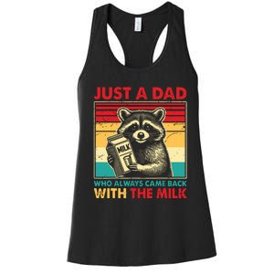 Retro Raccoon Just A Dad Who Always Came Back With The Milk Women's Racerback Tank