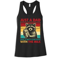 Retro Raccoon Just A Dad Who Always Came Back With The Milk Women's Racerback Tank