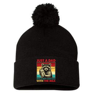 Retro Raccoon Just A Dad Who Always Came Back With The Milk Pom Pom 12in Knit Beanie