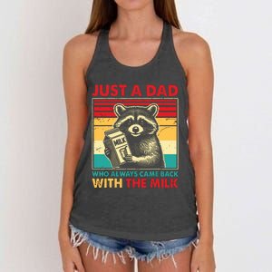 Retro Raccoon Just A Dad Who Always Came Back With The Milk Women's Knotted Racerback Tank