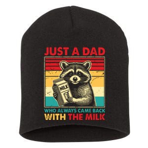 Retro Raccoon Just A Dad Who Always Came Back With The Milk Short Acrylic Beanie