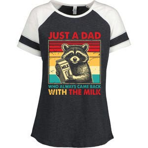 Retro Raccoon Just A Dad Who Always Came Back With The Milk Enza Ladies Jersey Colorblock Tee