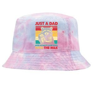 Retro Raccoon Just A Dad Who Always Came Back With The Milk Tie-Dyed Bucket Hat