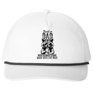 Retro Raccoon Just A Dad Who Always Came Back With The Milk Snapback Five-Panel Rope Hat