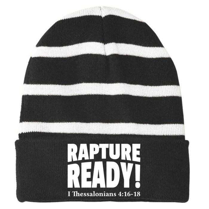 Rapture Ready Jesus Is Coming Christian Striped Beanie with Solid Band