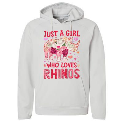 Rhino Rhinoceros Just A Who Loves Rhinos Flower Floral Performance Fleece Hoodie